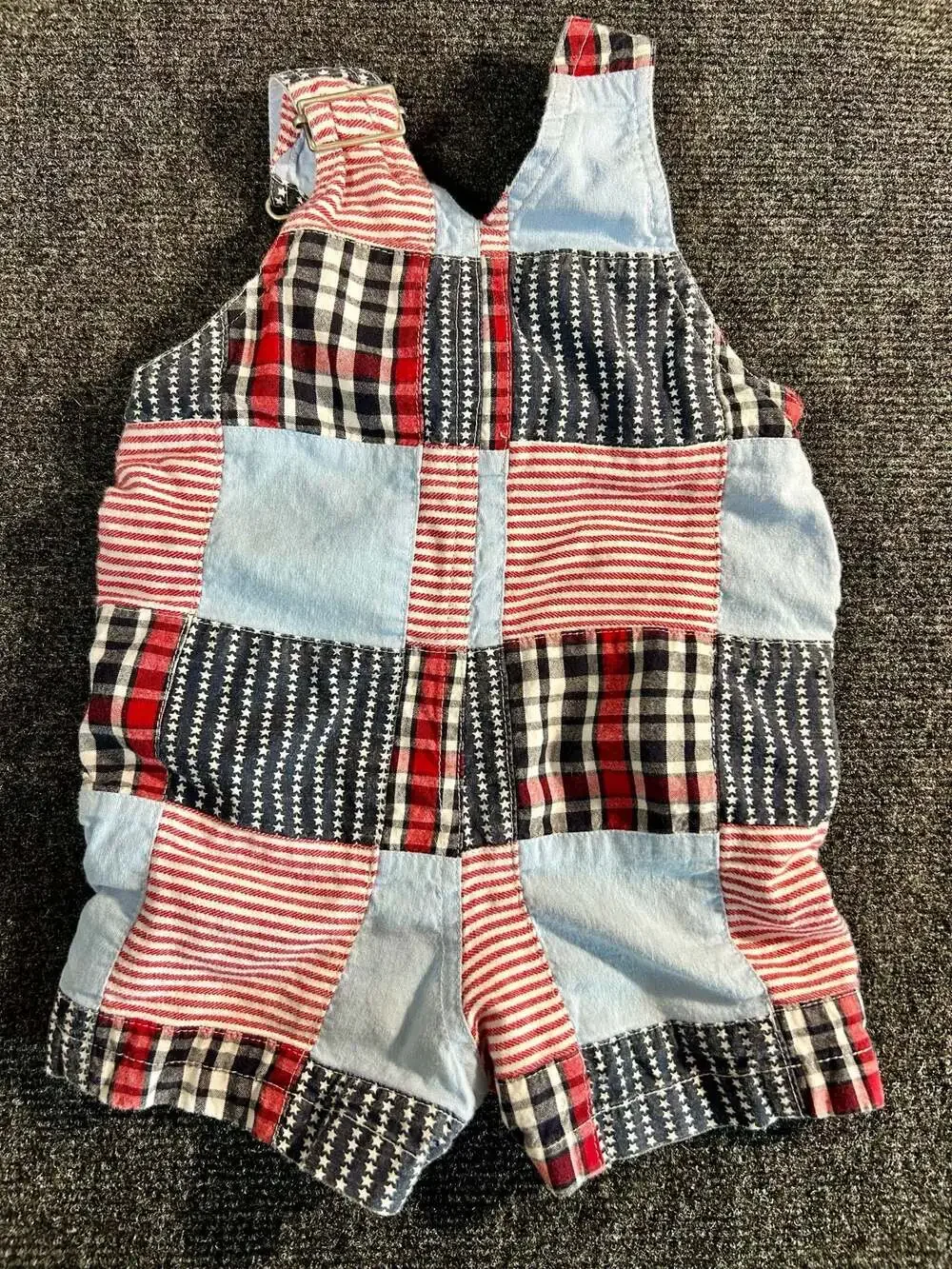 Hartstrings Vintage Red White Blue Patchwork Overalls Shortalls Size 12M